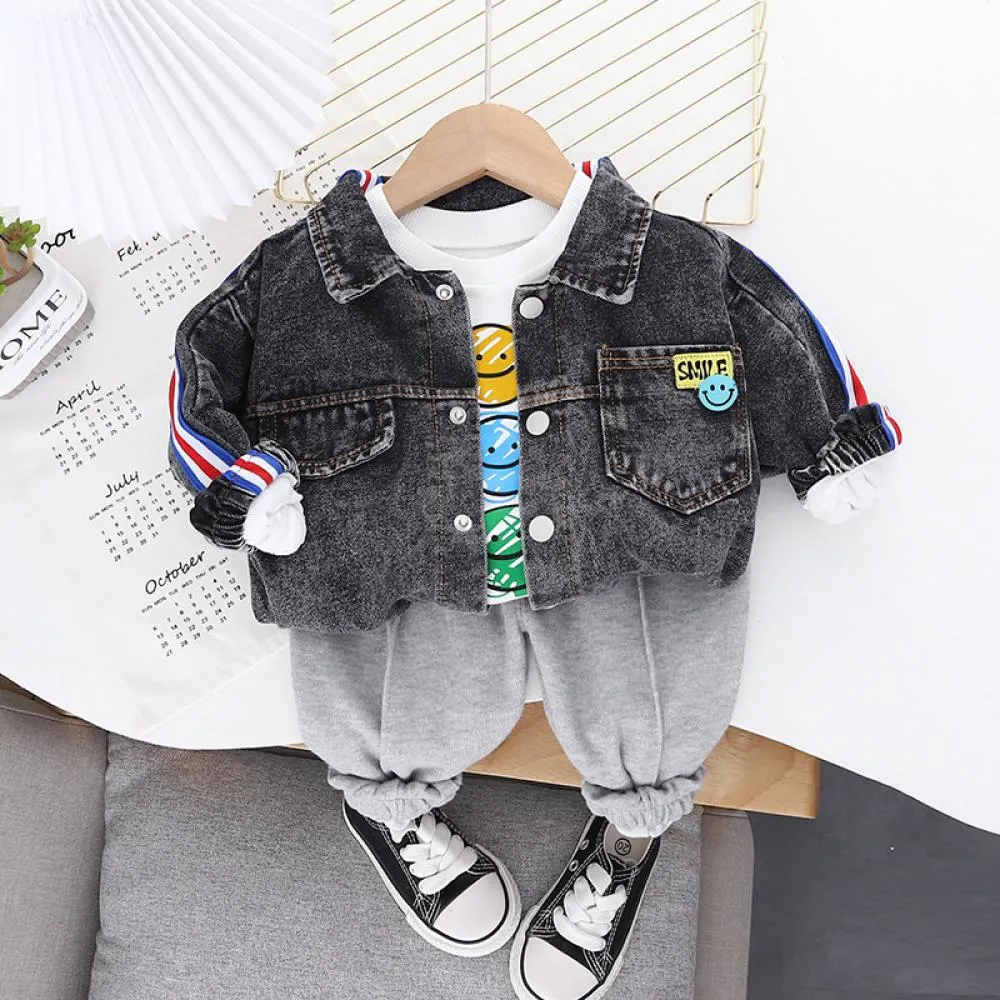 1-5T Boys Spring and Autumn Girls Western Style Long Sleeve Casual Three-piece Set Wholesale