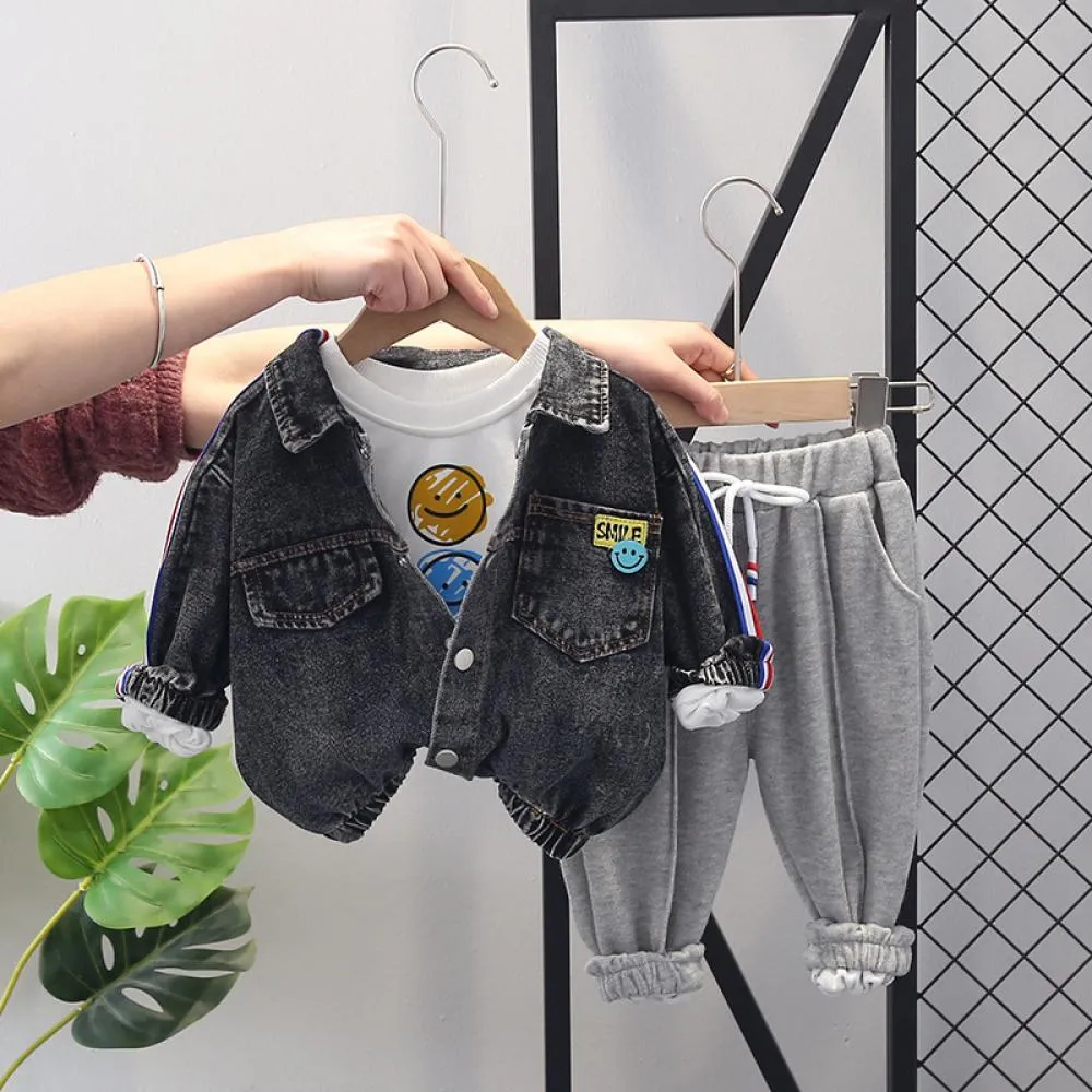 1-5T Boys Spring and Autumn Girls Western Style Long Sleeve Casual Three-piece Set Wholesale