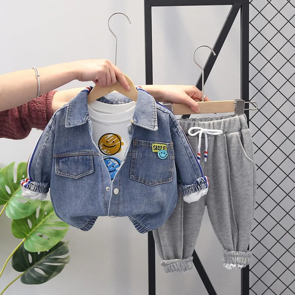 1-5T Boys Spring and Autumn Girls Western Style Long Sleeve Casual Three-piece Set Wholesale
