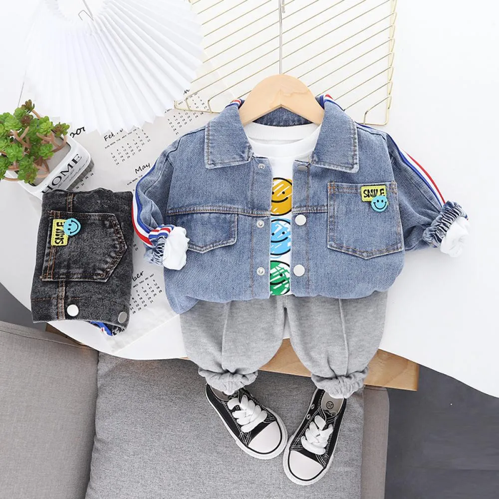 1-5T Boys Spring and Autumn Girls Western Style Long Sleeve Casual Three-piece Set Wholesale