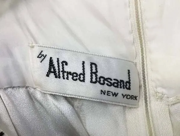 1960s Alfred Bosand Cream Silk Dress and Capelet with Black Bugle Beads