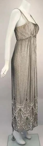 1960s Alfred Bosand Cream Silk Dress and Capelet with Black Bugle Beads