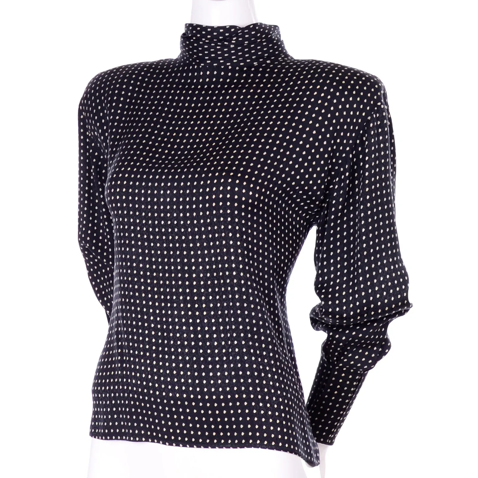 1980s Ungaro Parallele Paris Top Silk Black & White Polka Dot Blouse