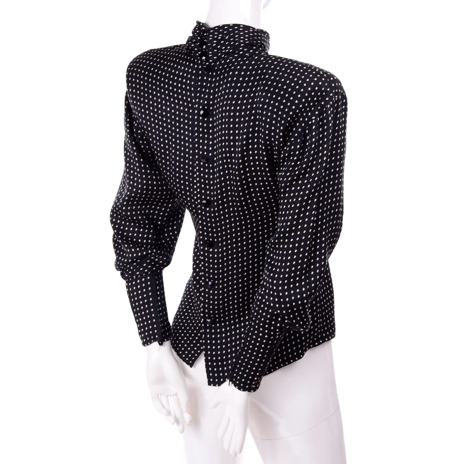 1980s Ungaro Parallele Paris Top Silk Black & White Polka Dot Blouse