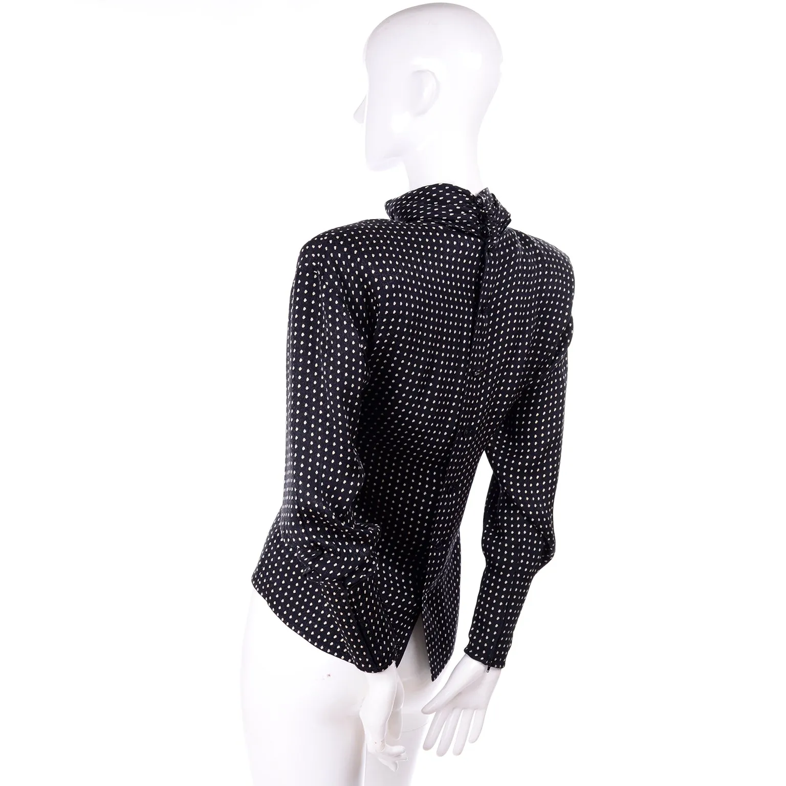 1980s Ungaro Parallele Paris Top Silk Black & White Polka Dot Blouse
