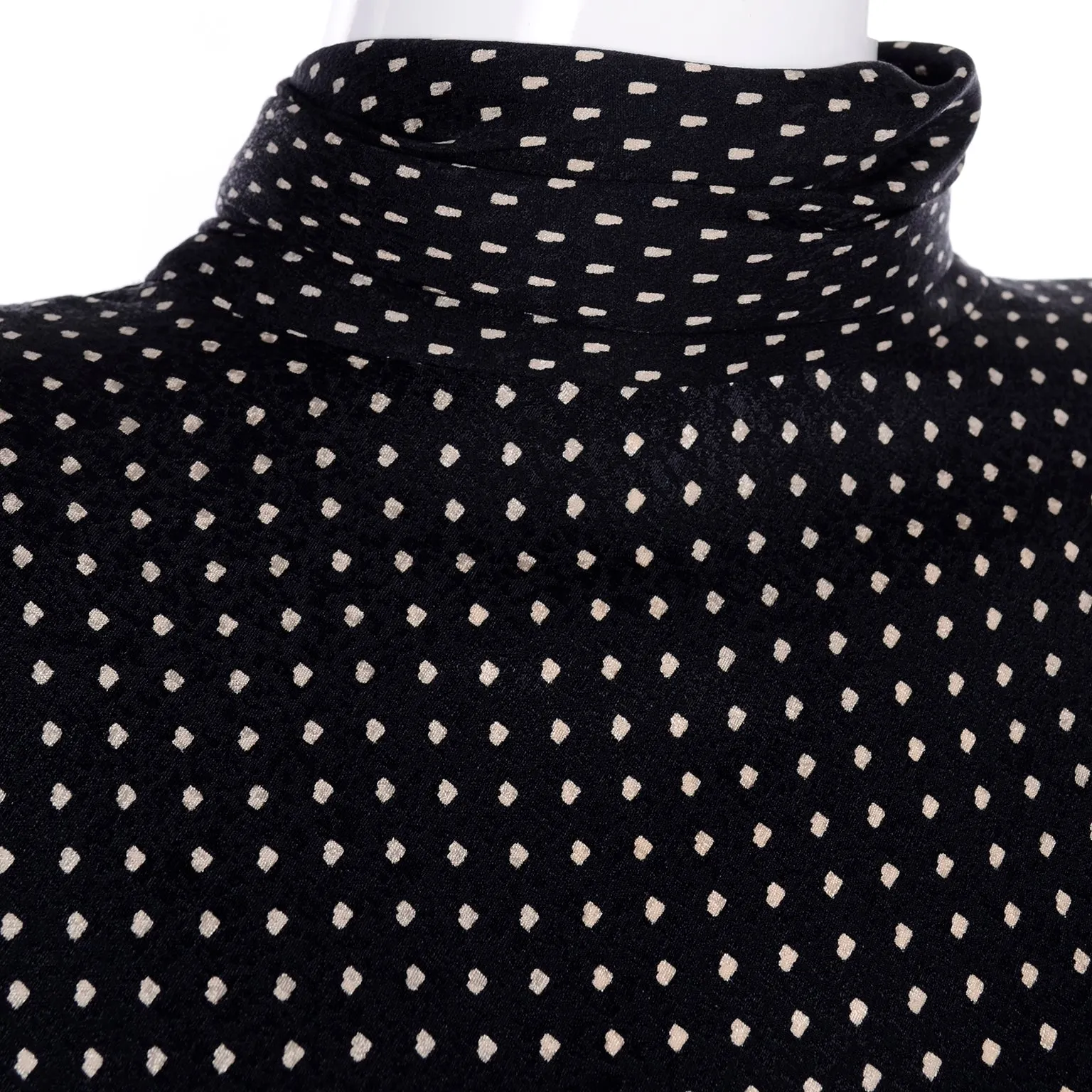 1980s Ungaro Parallele Paris Top Silk Black & White Polka Dot Blouse