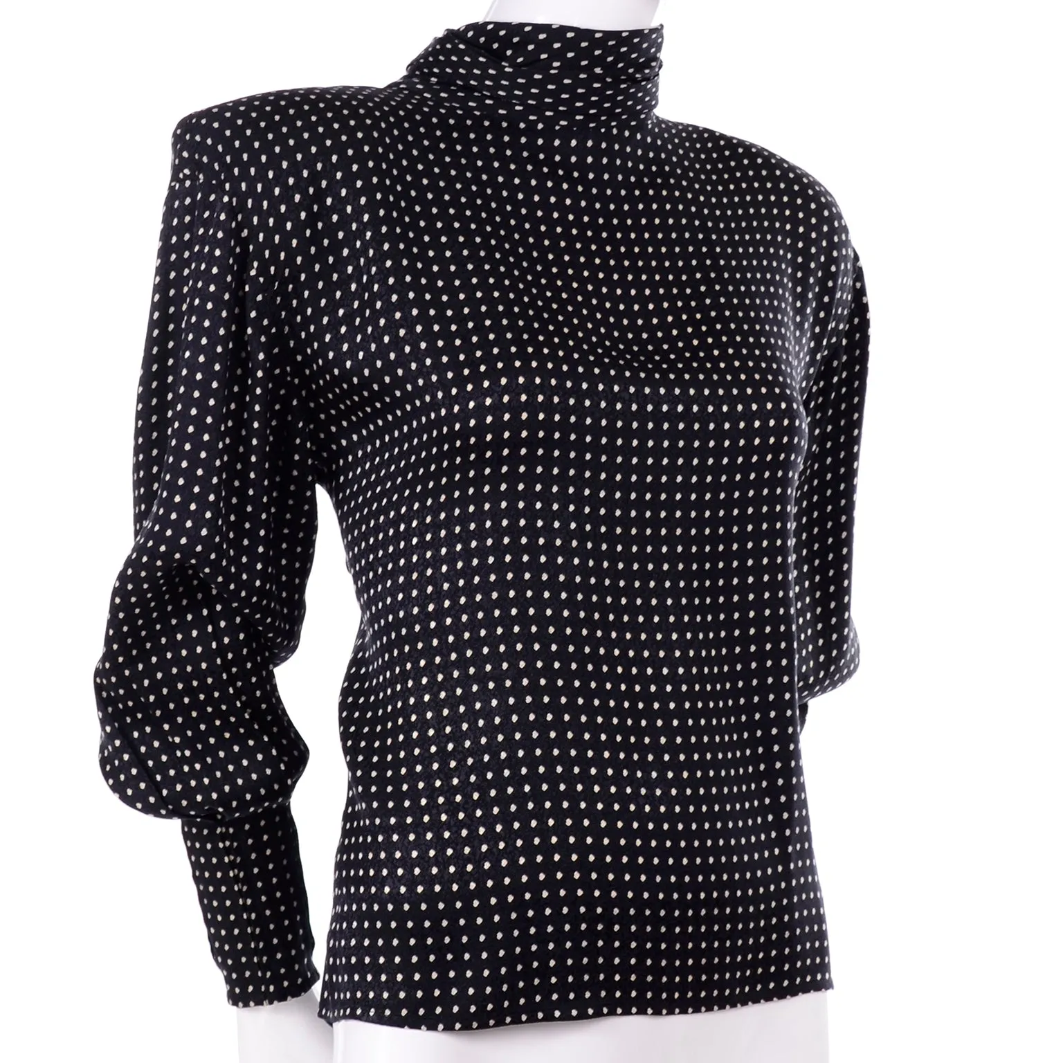 1980s Ungaro Parallele Paris Top Silk Black & White Polka Dot Blouse