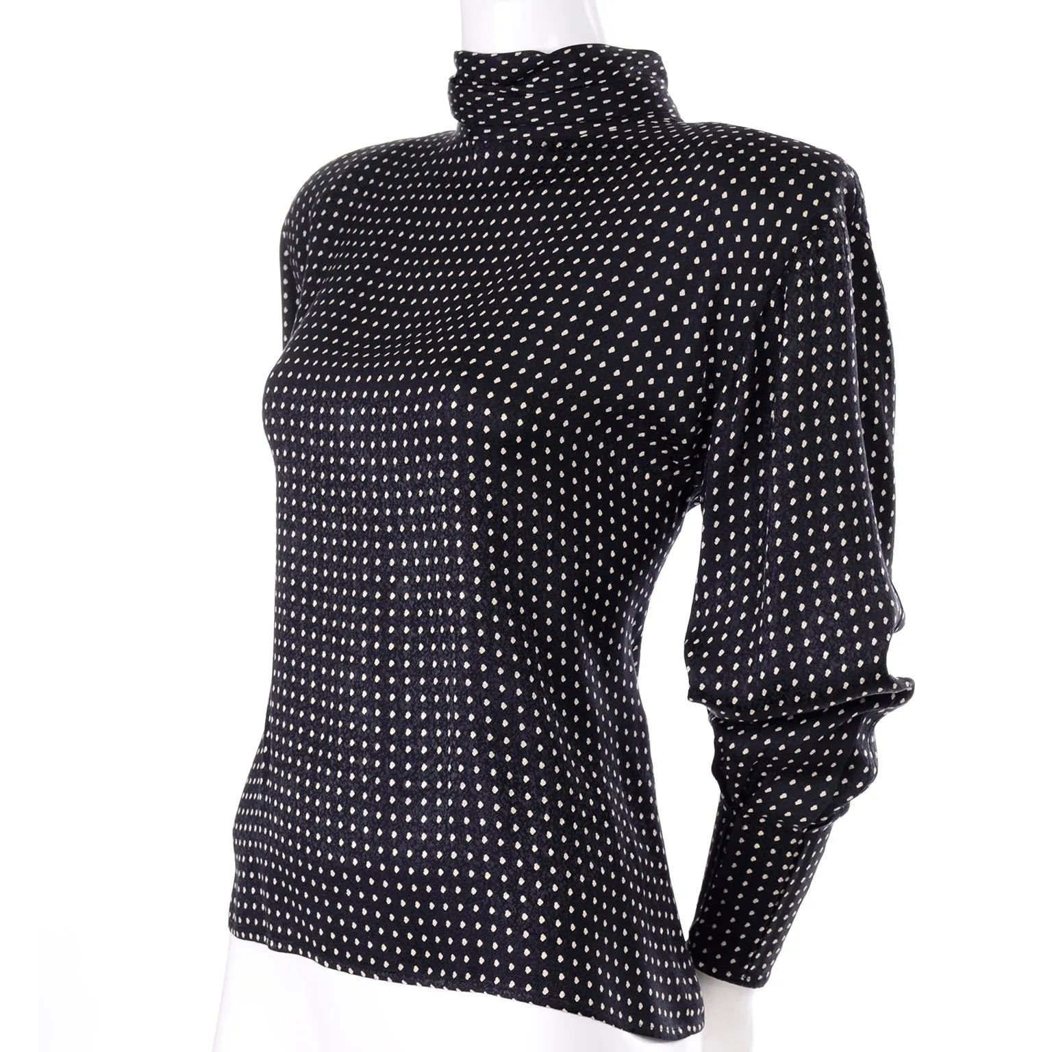 1980s Ungaro Parallele Paris Top Silk Black & White Polka Dot Blouse