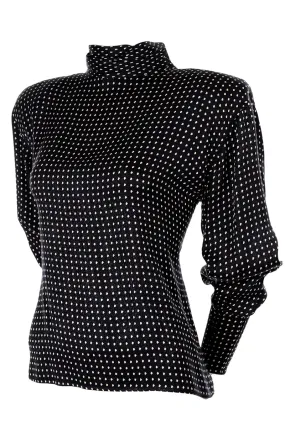 1980s Ungaro Parallele Paris Top Silk Black & White Polka Dot Blouse