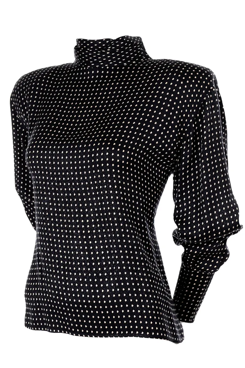 1980s Ungaro Parallele Paris Top Silk Black & White Polka Dot Blouse