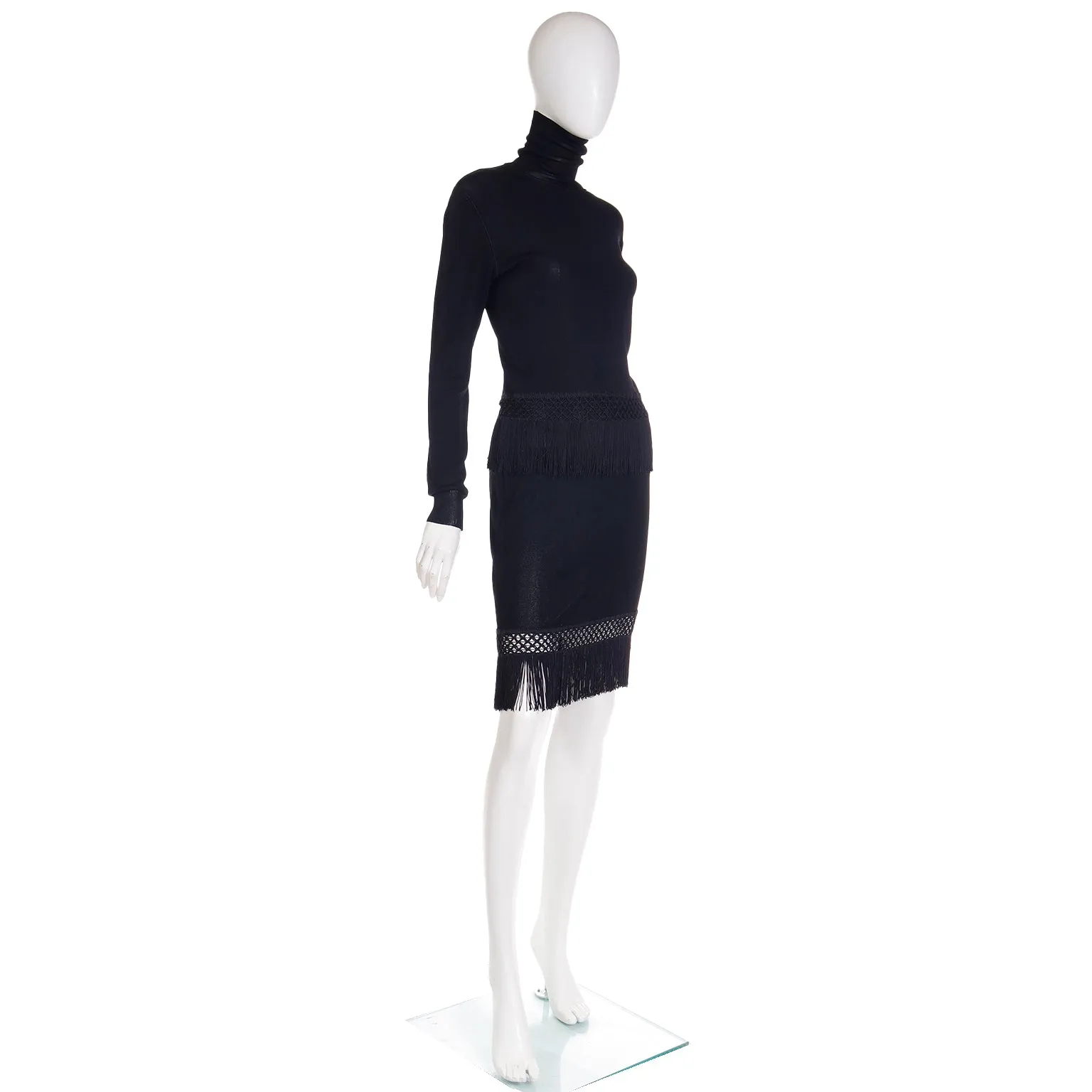1990 Franco Moschino 2 Pc Black Fringe Dress Moschino Couture