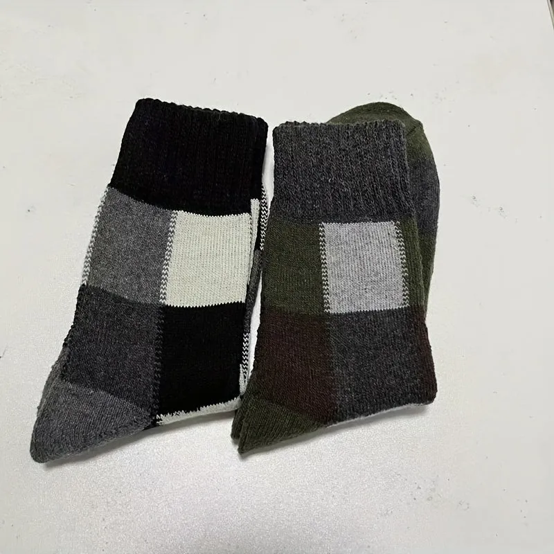 2/3/5 Pair Winter Middle Tube Socks Plaid Faux Wool Ring Thickened Warm Faux Rabbit Wool Socks