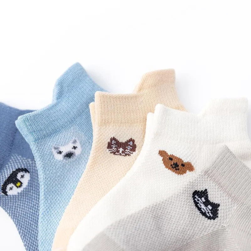 5-piece Cartoon Design Mesh Socks