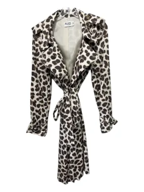 Alice by Temperley Size 6 Beige & Brown Cotton Animal Print Trench Sash Coat