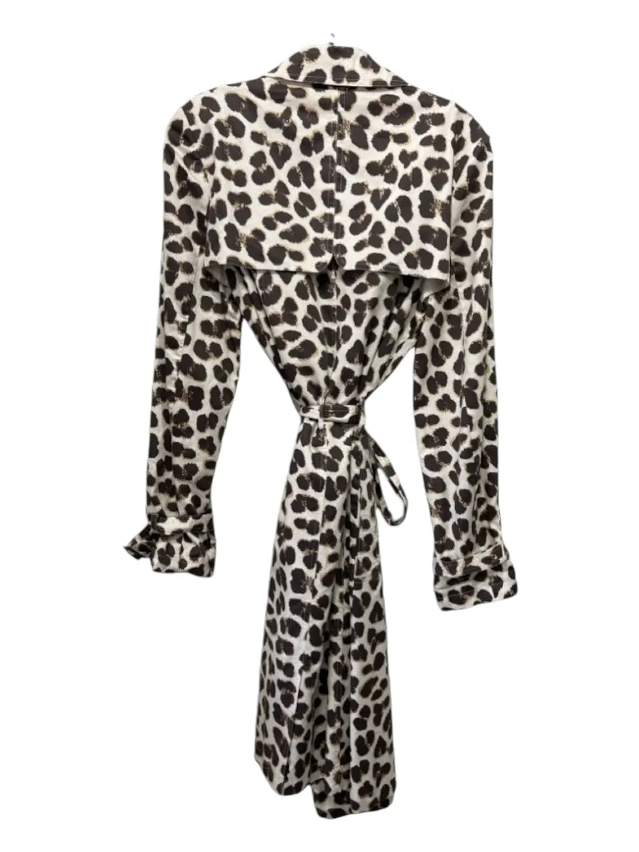 Alice by Temperley Size 6 Beige & Brown Cotton Animal Print Trench Sash Coat