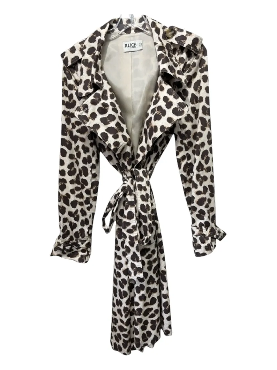 Alice by Temperley Size 6 Beige & Brown Cotton Animal Print Trench Sash Coat