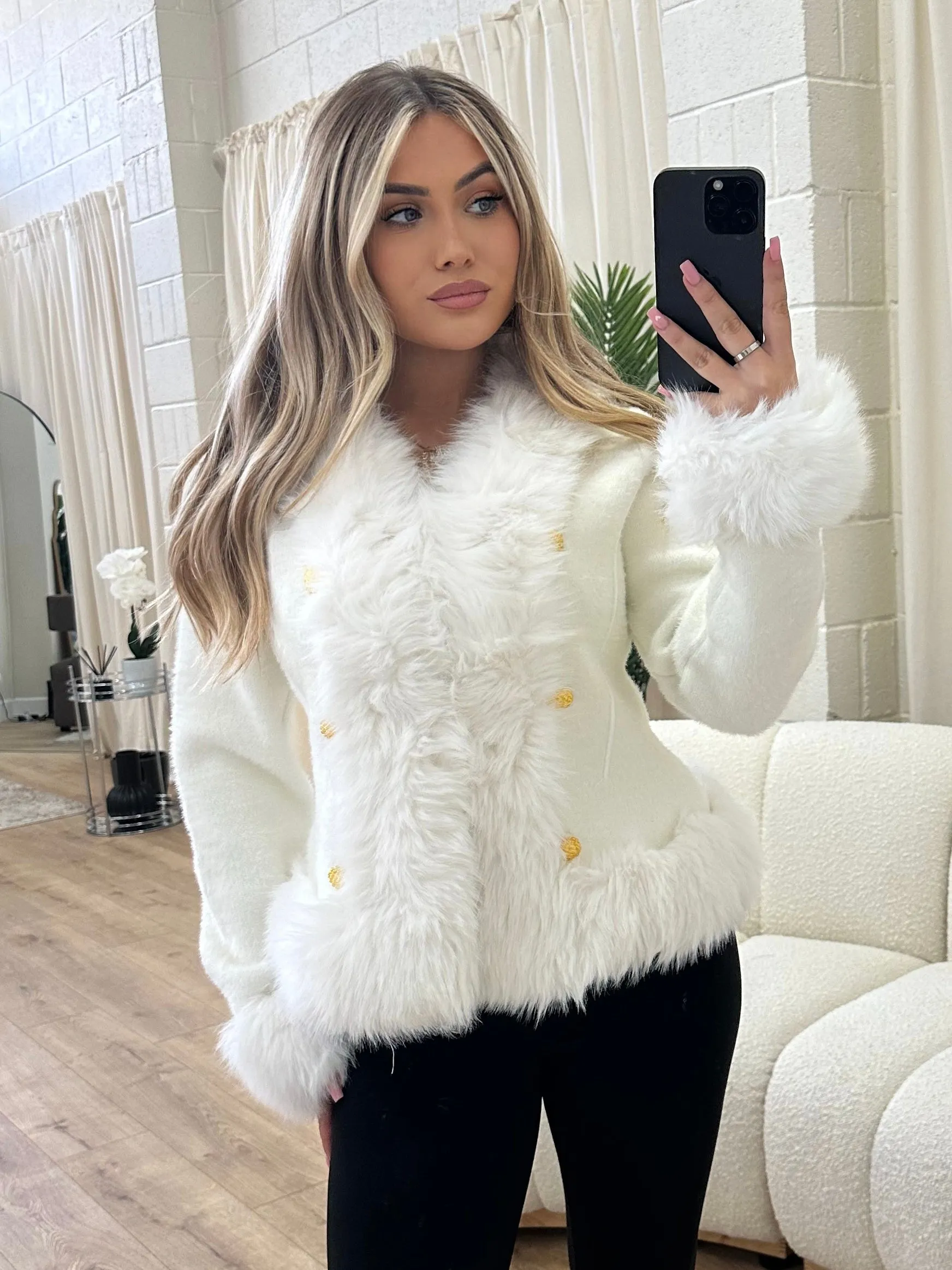 ANGELINA WHITE FAUX FUR JACKET