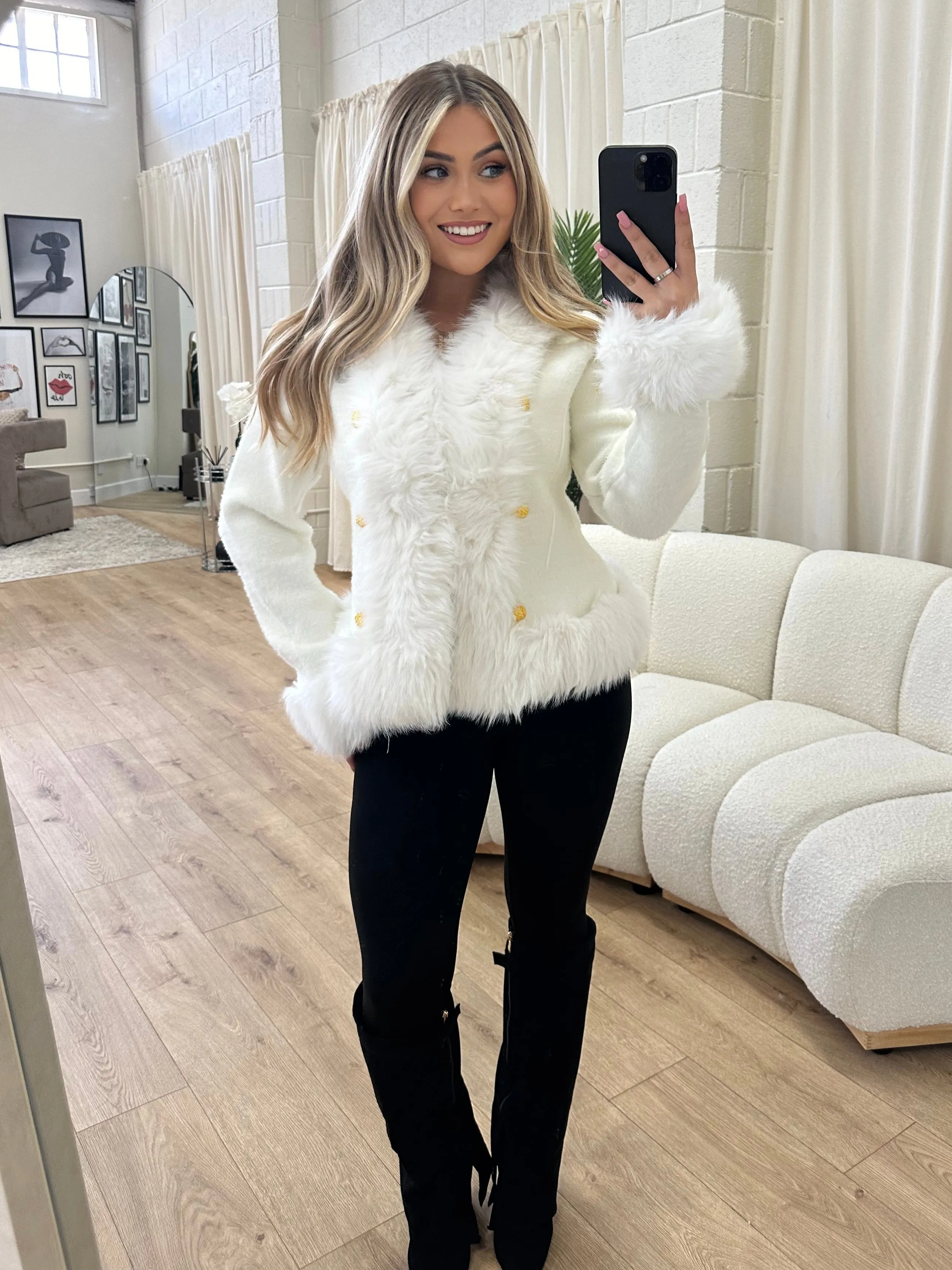ANGELINA WHITE FAUX FUR JACKET
