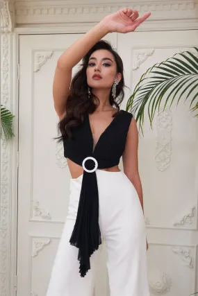 Angelino Black and White Belly Buckle with Décolleté jumpsuit