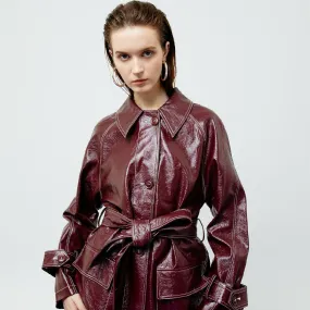 ATSTHELABEL BRIA LEATHER MAROON TRENCH COAT