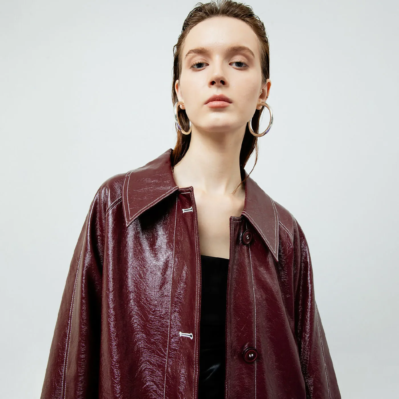 ATSTHELABEL BRIA LEATHER MAROON TRENCH COAT