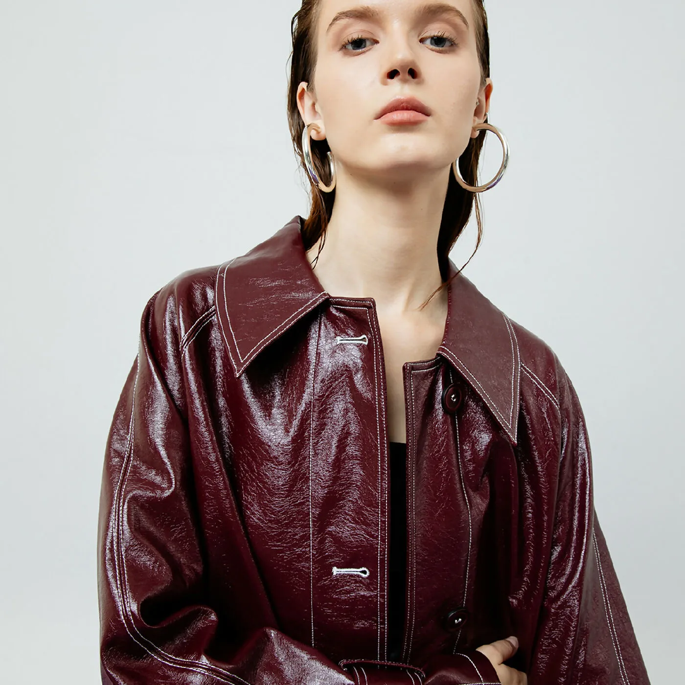 ATSTHELABEL BRIA LEATHER MAROON TRENCH COAT