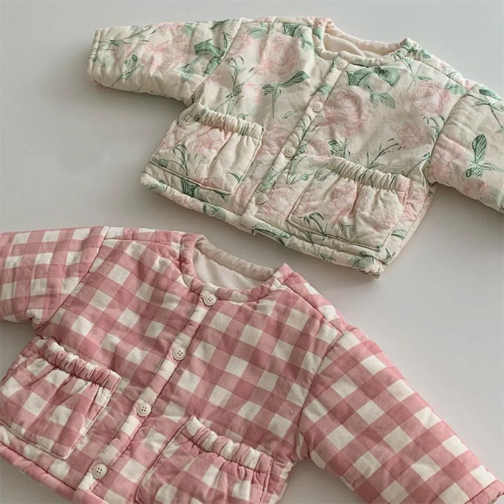 Autumn and Winter Baby Boys and Girls Western Style Checkered Flower Cotton Coat Baby Clothes Wholesale