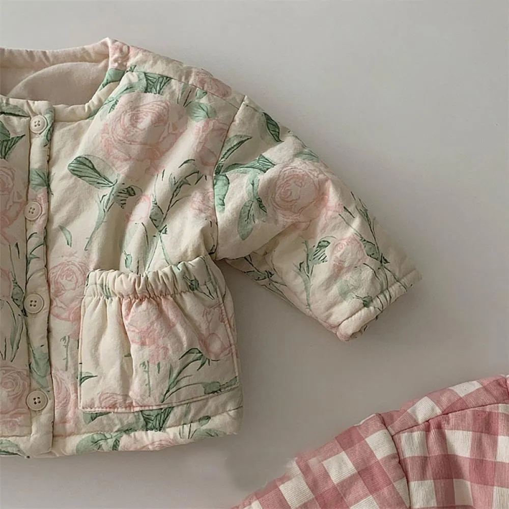 Autumn and Winter Baby Boys and Girls Western Style Checkered Flower Cotton Coat Baby Clothes Wholesale