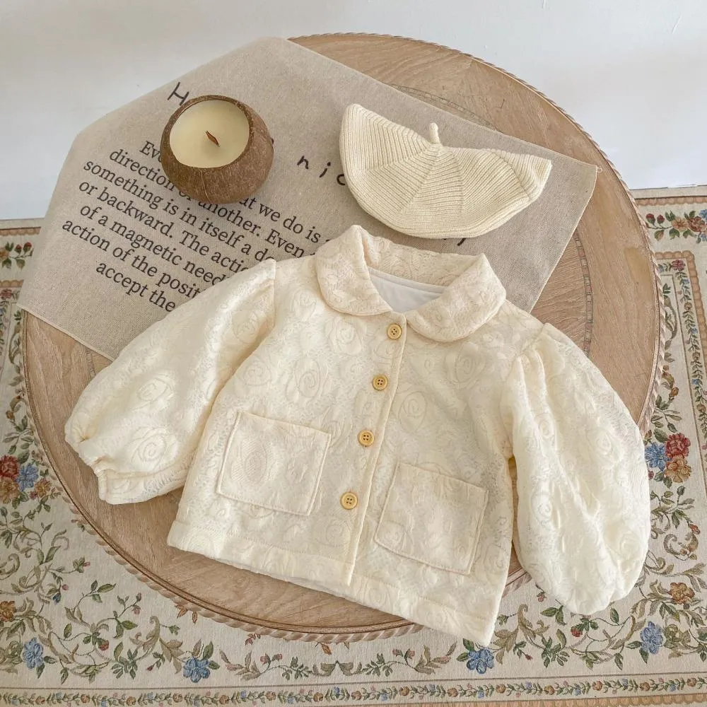 Autumn and Winter Baby Girl Flower Print Bubble Long-sleeved Cardigan Coat Wholesale Girls Clothes