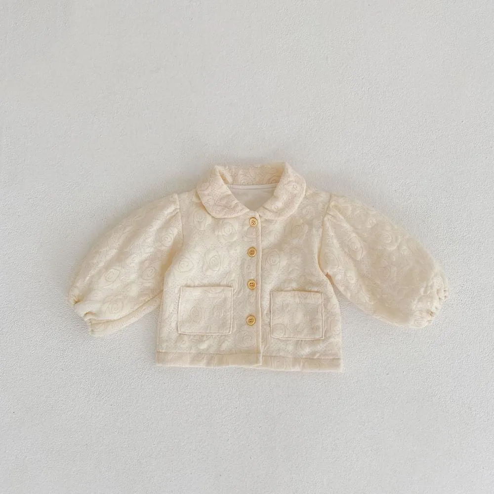 Autumn and Winter Baby Girl Flower Print Bubble Long-sleeved Cardigan Coat Wholesale Girls Clothes