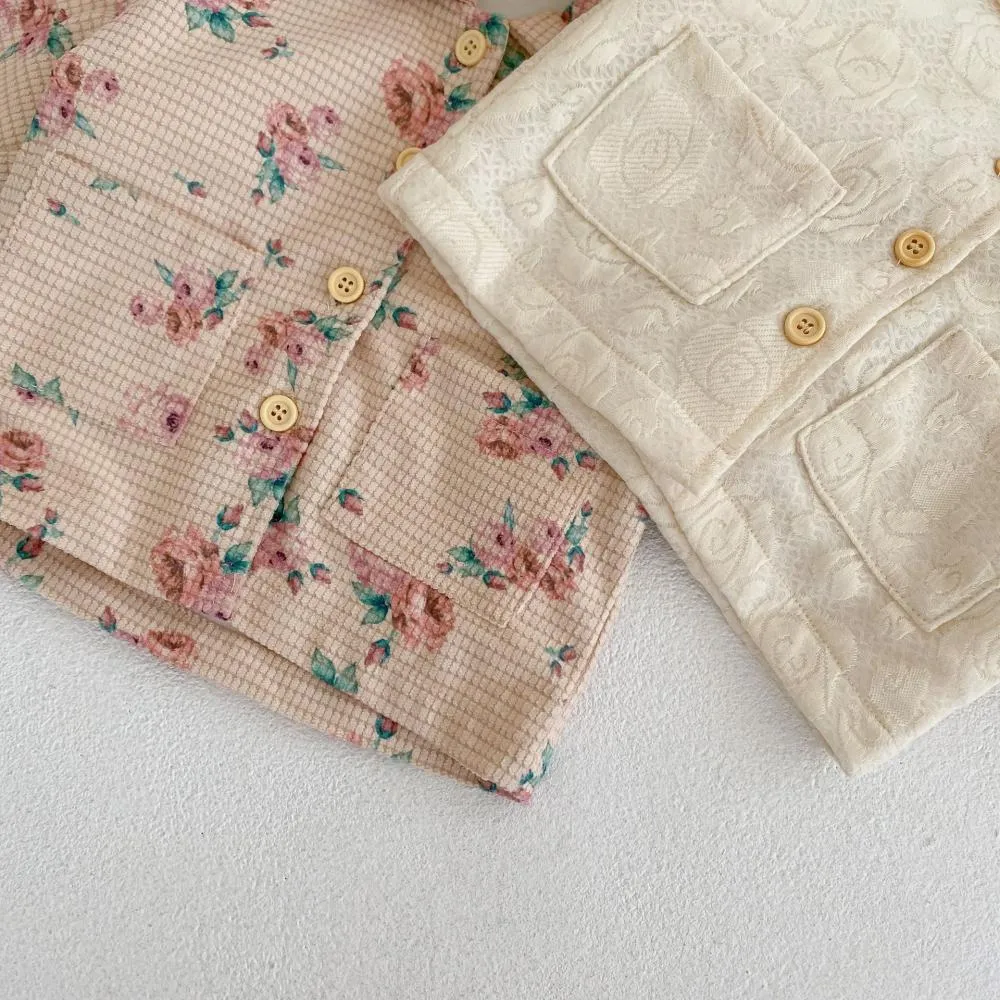 Autumn and Winter Baby Girl Flower Print Bubble Long-sleeved Cardigan Coat Wholesale Girls Clothes