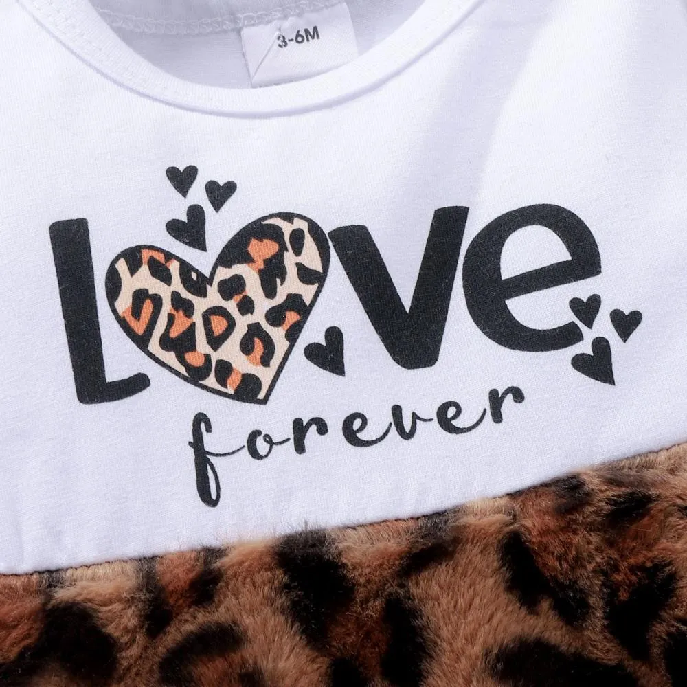 Autumn and Winter Baby Girl Letter Stitching Leopard Print Dress Coat Three-piece Set Wholesale Girls Clothes