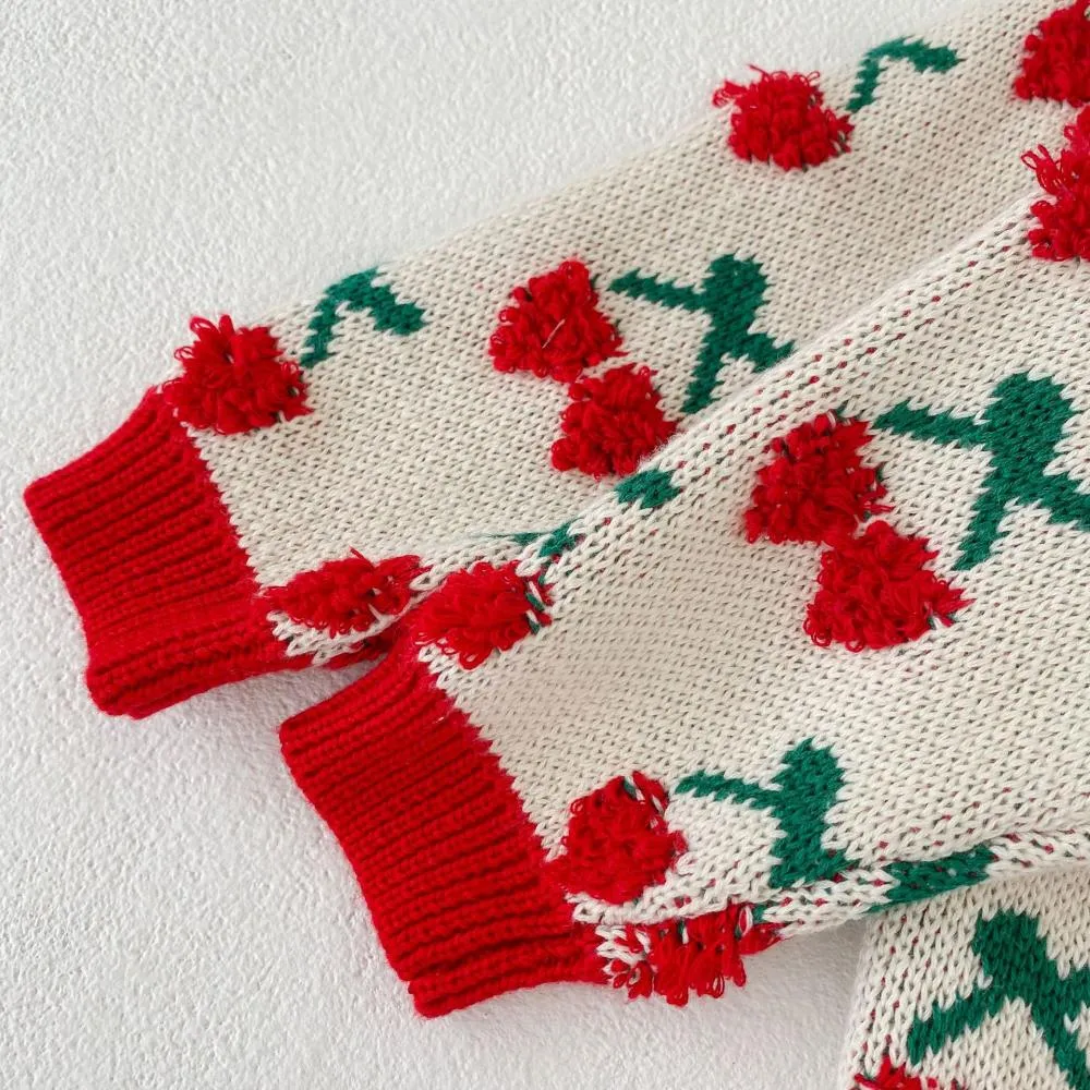 Autumn and Winter Suit 0-2T Baby Girl Cherry Embroidered Top   Coat Wholesale Girls Clothes