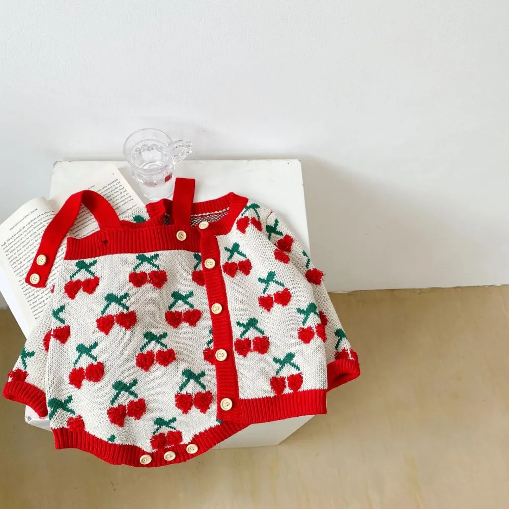 Autumn and Winter Suit 0-2T Baby Girl Cherry Embroidered Top   Coat Wholesale Girls Clothes