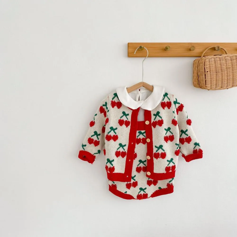 Autumn and Winter Suit 0-2T Baby Girl Cherry Embroidered Top   Coat Wholesale Girls Clothes