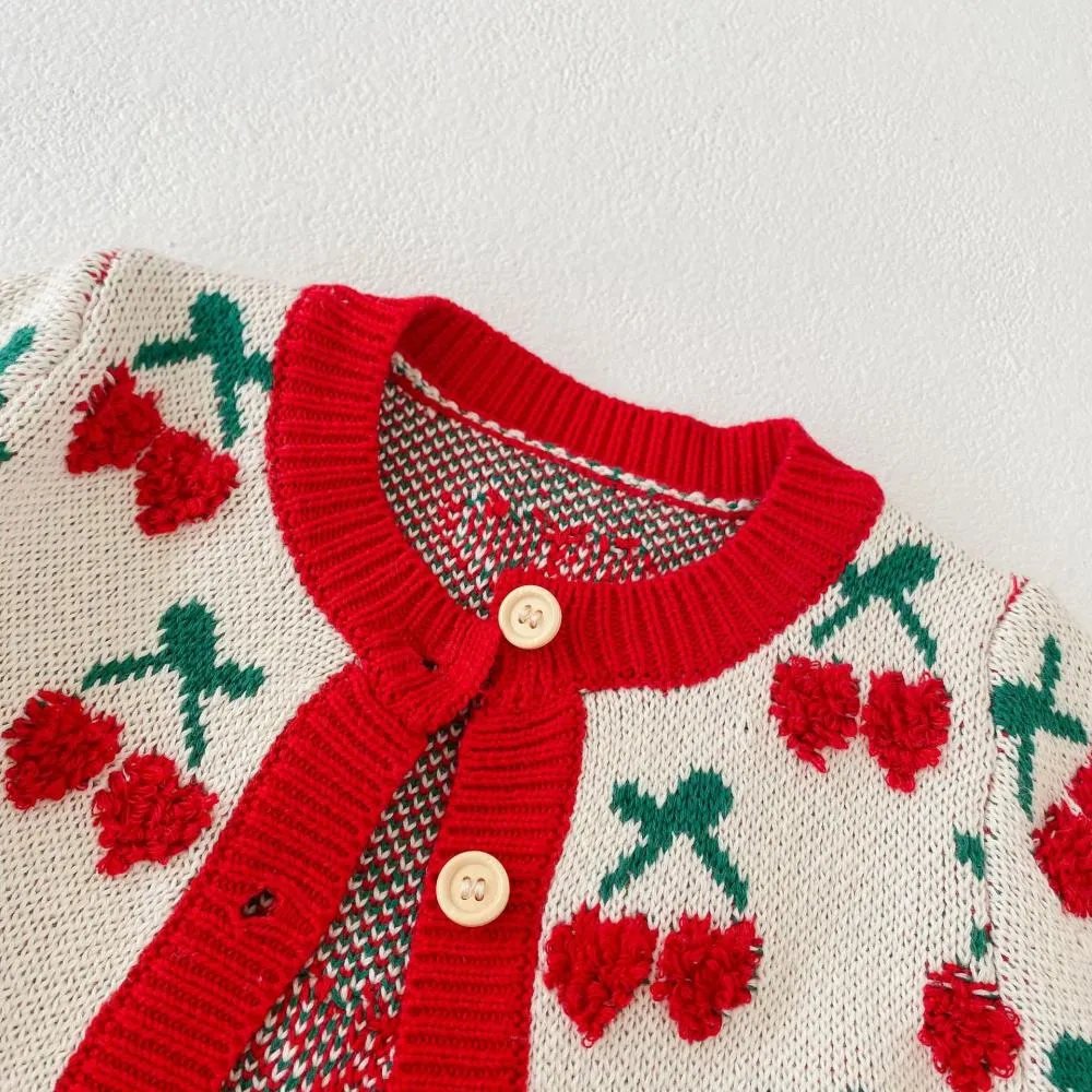 Autumn and Winter Suit 0-2T Baby Girl Cherry Embroidered Top   Coat Wholesale Girls Clothes