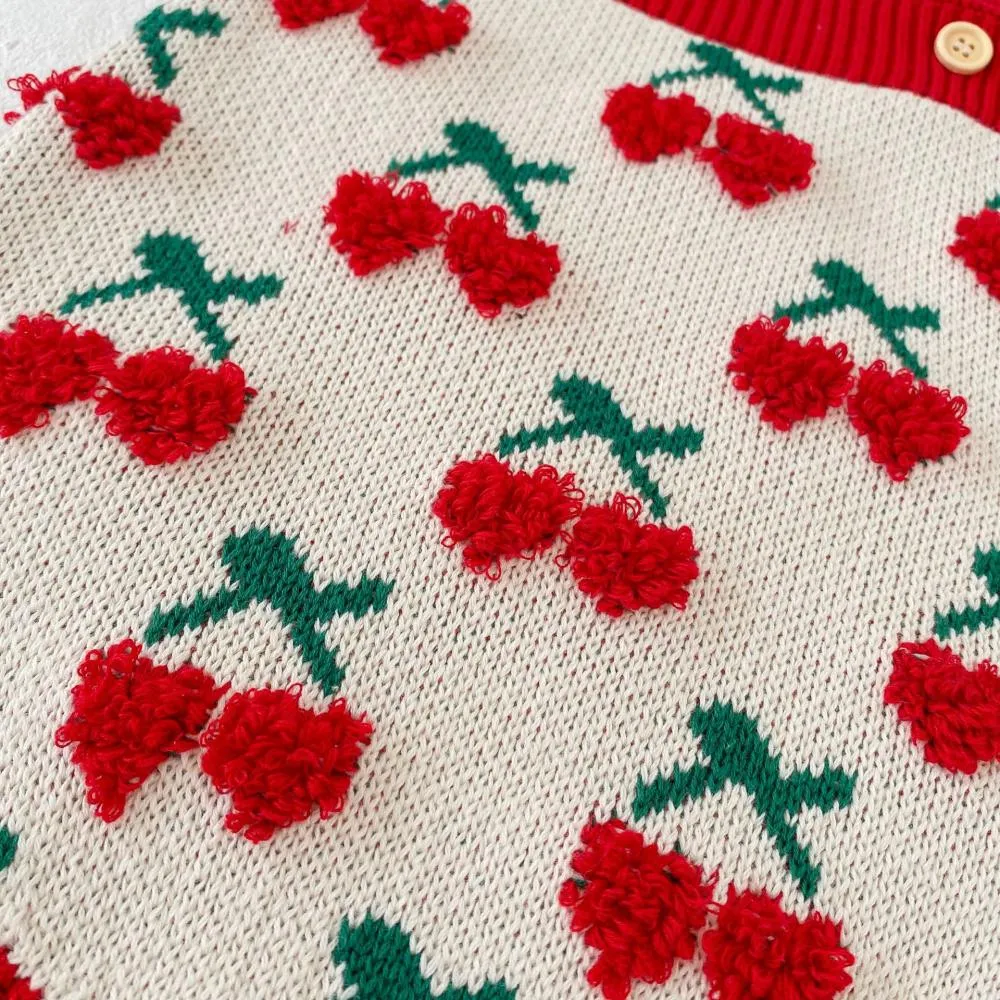Autumn and Winter Suit 0-2T Baby Girl Cherry Embroidered Top   Coat Wholesale Girls Clothes