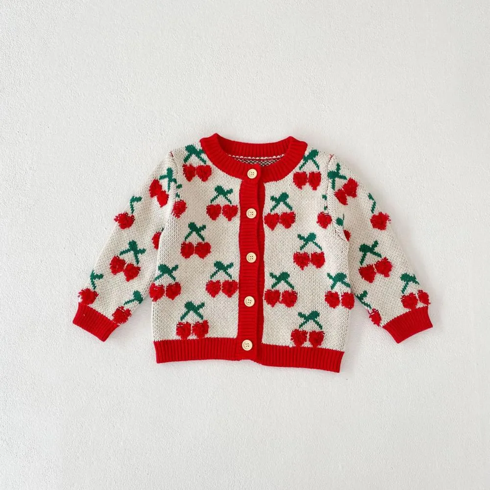 Autumn and Winter Suit 0-2T Baby Girl Cherry Embroidered Top   Coat Wholesale Girls Clothes