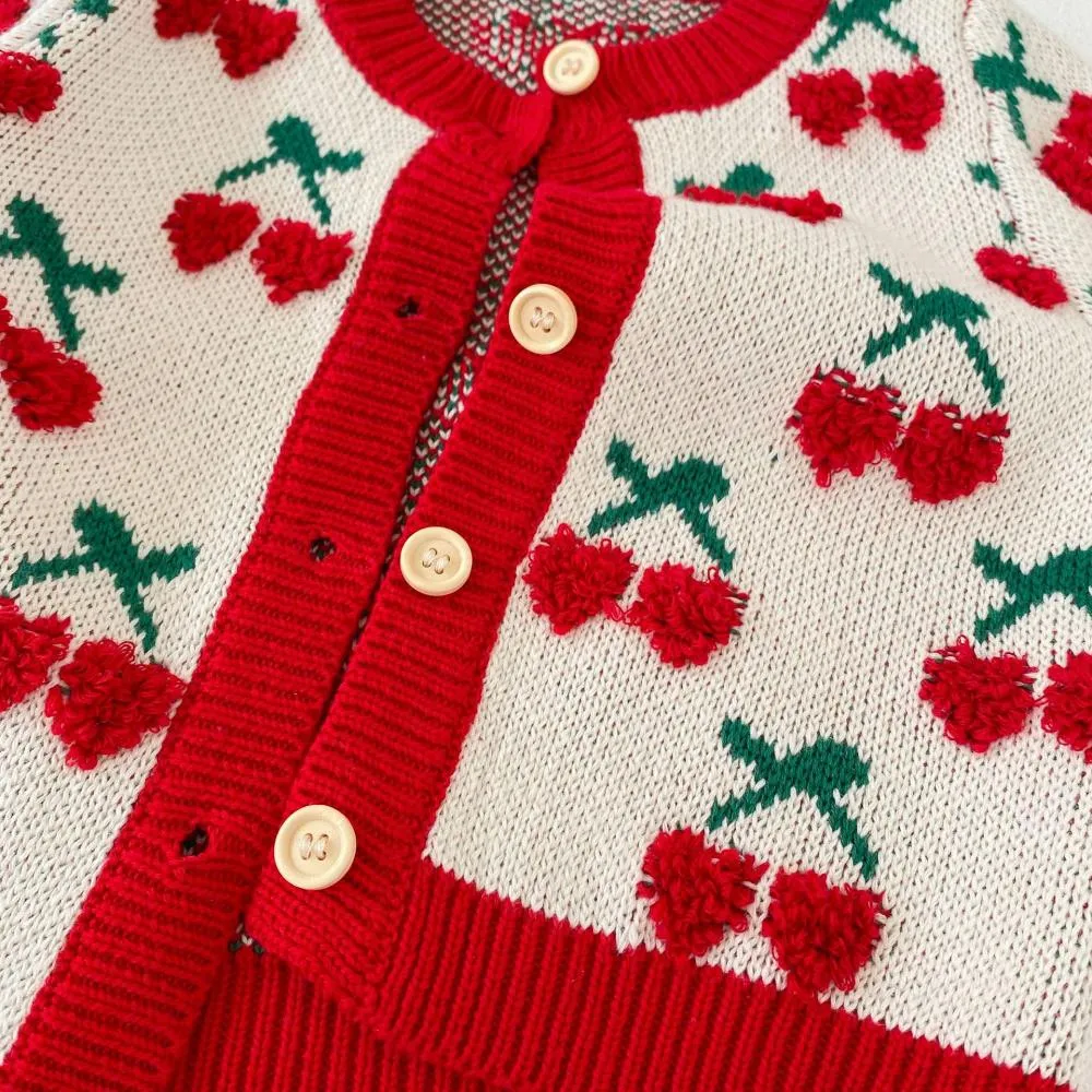 Autumn and Winter Suit 0-2T Baby Girl Cherry Embroidered Top   Coat Wholesale Girls Clothes