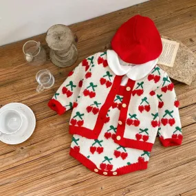 Autumn and Winter Suit 0-2T Baby Girl Cherry Embroidered Top   Coat Wholesale Girls Clothes