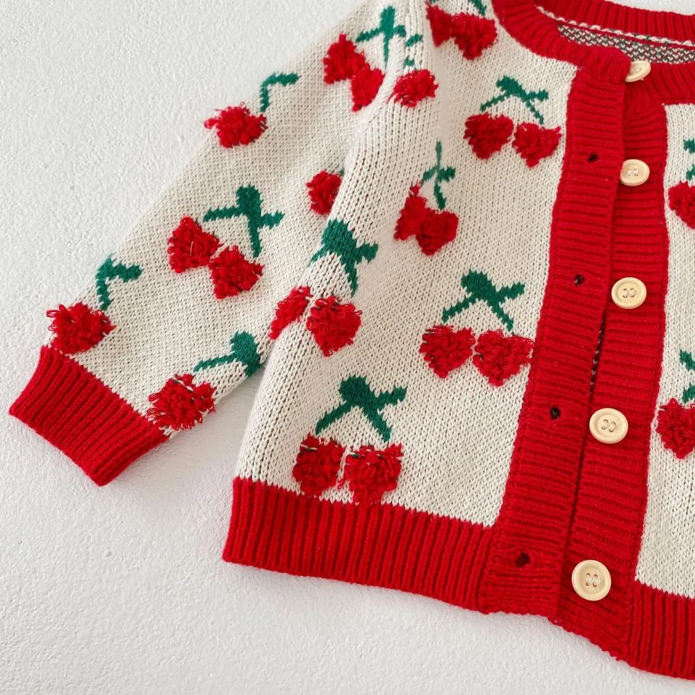 Autumn and Winter Suit 0-2T Baby Girl Cherry Embroidered Top   Coat Wholesale Girls Clothes