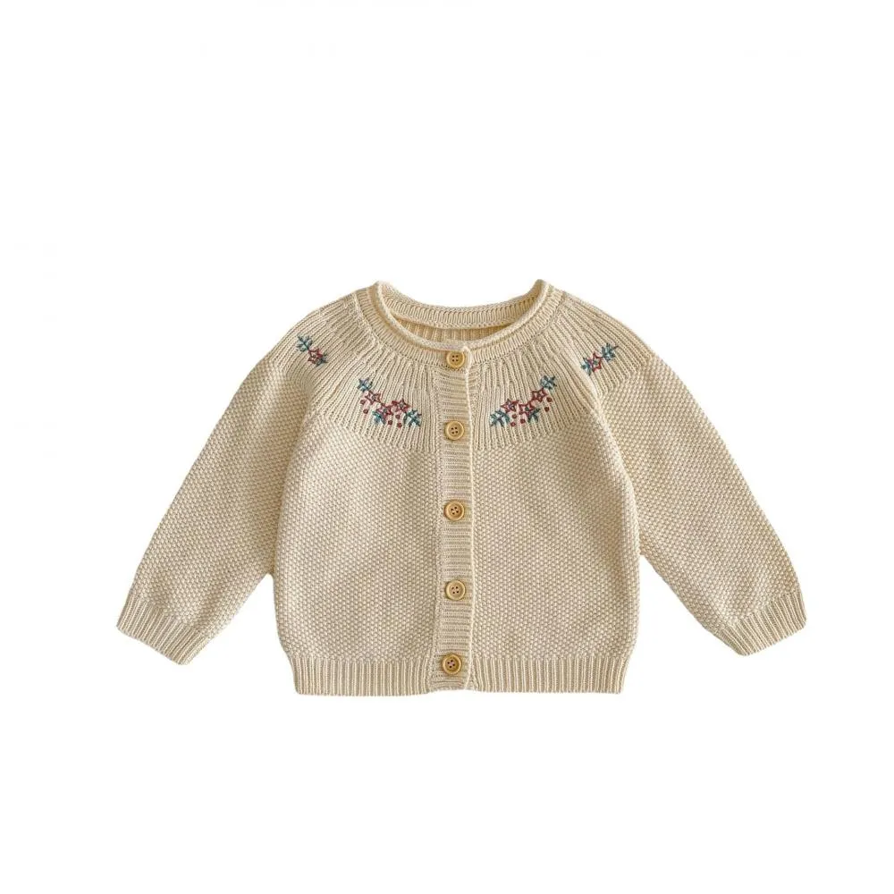 Autumn Baby Girl Cotton Yarn Embroidered Long-sleeved Knitted Cardigan Coat Wholesale Girls Clothes