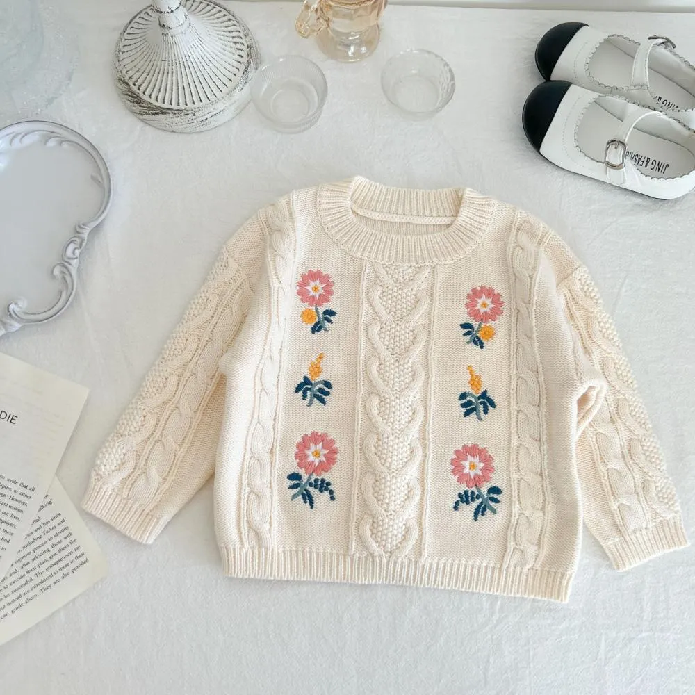 Autumn Baby Sweater Girl Cotton Yarn Embroidery Coat Twist Top Baby Clothes Wholesale