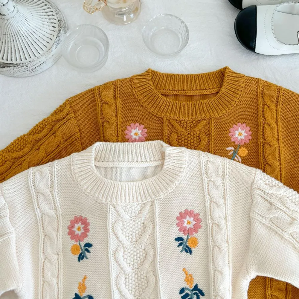 Autumn Baby Sweater Girl Cotton Yarn Embroidery Coat Twist Top Baby Clothes Wholesale