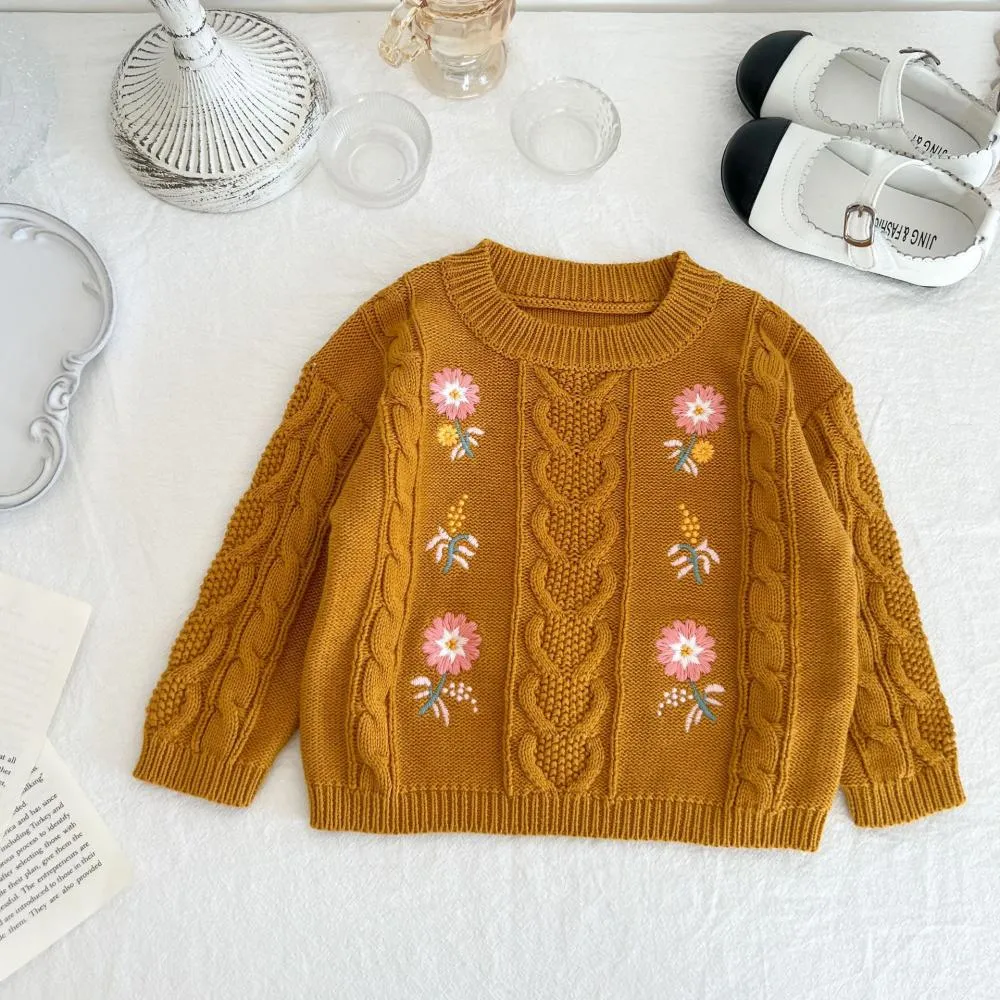 Autumn Baby Sweater Girl Cotton Yarn Embroidery Coat Twist Top Baby Clothes Wholesale