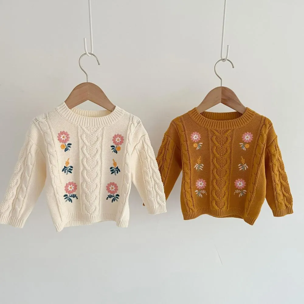 Autumn Baby Sweater Girl Cotton Yarn Embroidery Coat Twist Top Baby Clothes Wholesale