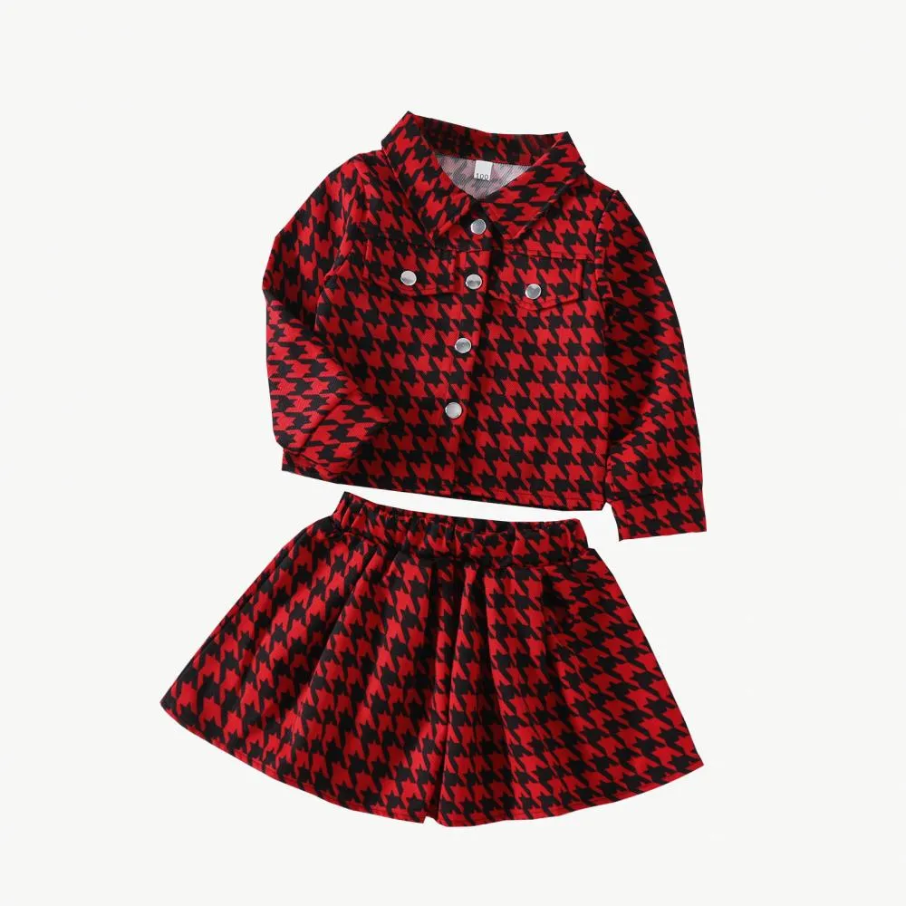Autumn Girls Long-sleeved Lapel Coat Short Skirt Suit Wholesale Girls Clothes