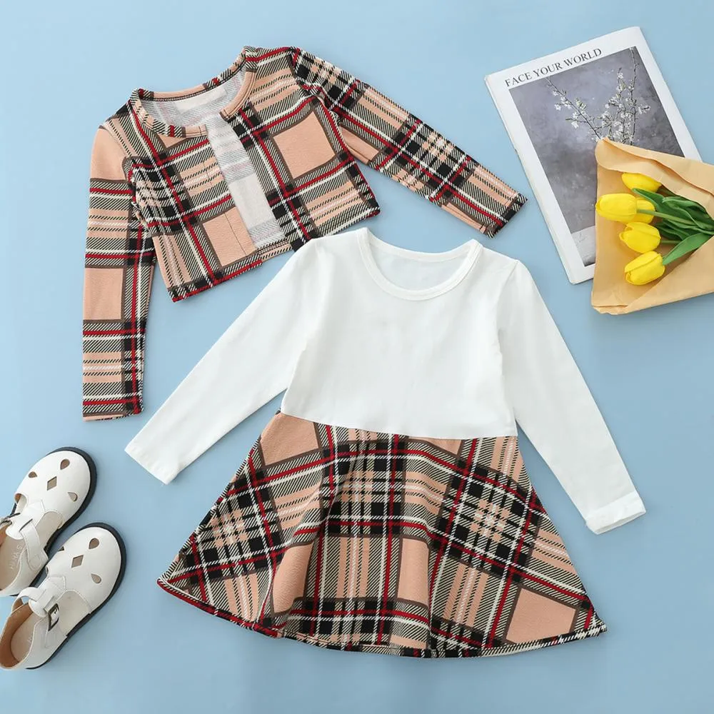 Autumn Girls' Plaid Print Coat Dress Suit Wholesale Girls Clothes