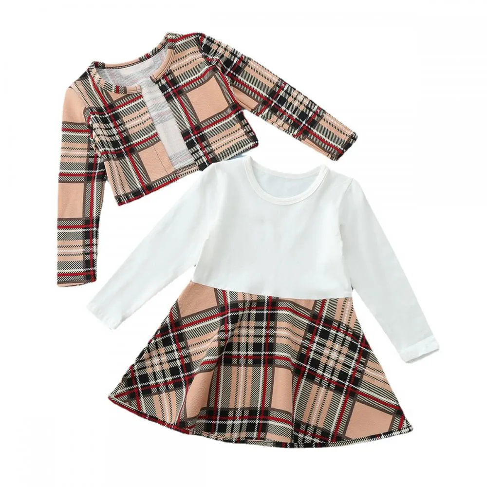 Autumn Girls' Plaid Print Coat Dress Suit Wholesale Girls Clothes