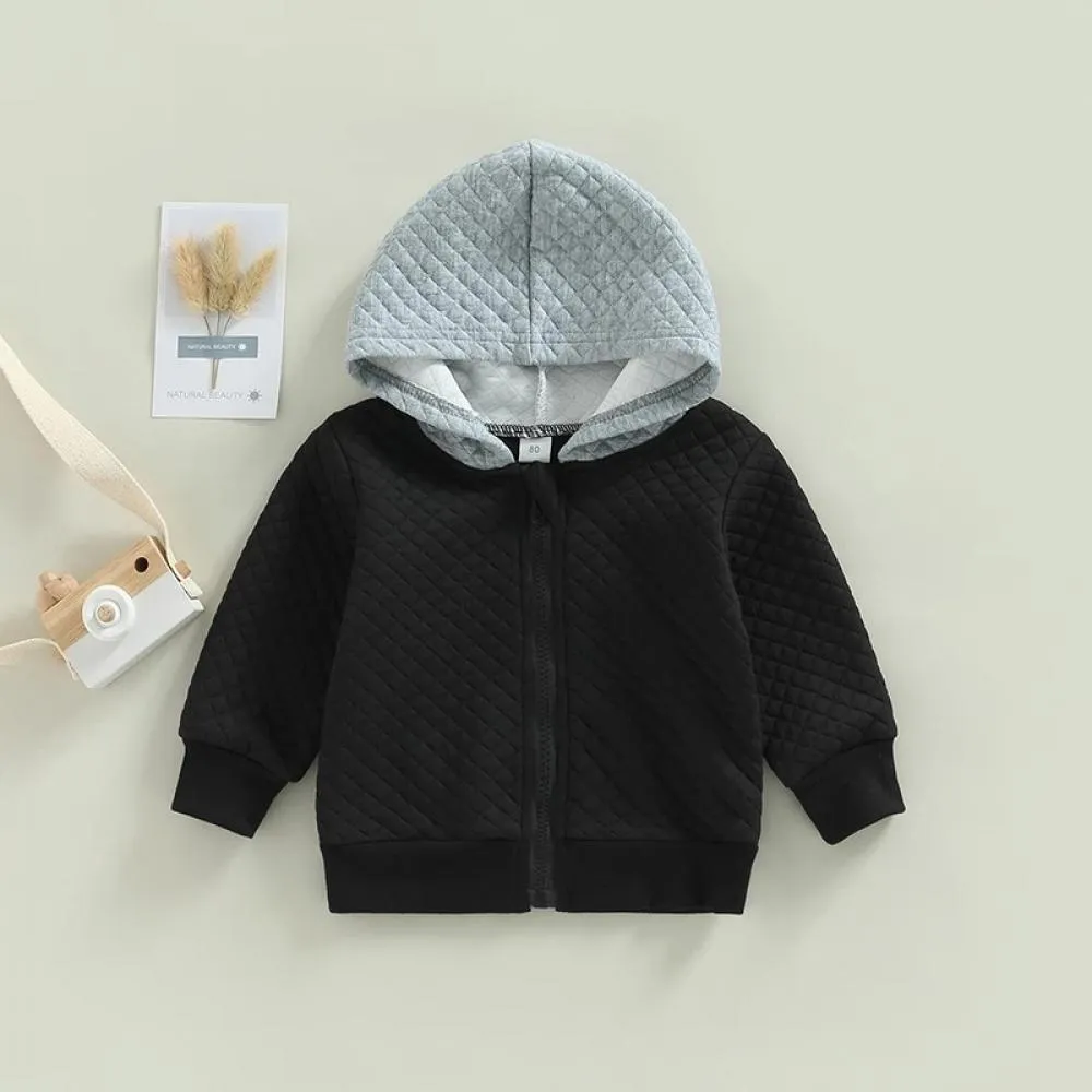Autumn Little Boy Color Block Hooded Jacket Wholesale Boys Clothes